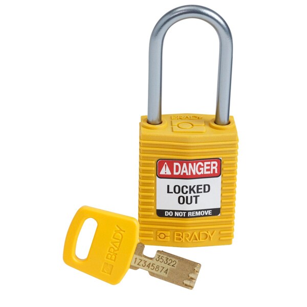 Brady Compact SafeKey Key Retaining Nylon Padlock 1.5in Aluminum Shackle KD Yellow 1PK CPT-YLW-38AL-KD - main